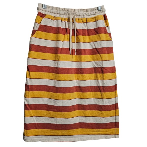 Inherit Clothing Co Dresses & Skirts - Inherit Skirt Womens Small Orange Yellow Striped Midi Knit Drawstring Retro Boho